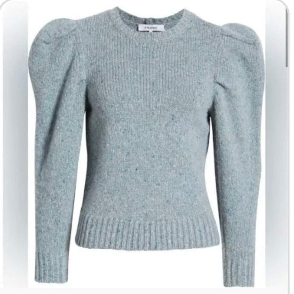 FRAME Blue Ruffle Shoulder Sweater